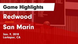 Redwood  vs San Marin  Game Highlights - Jan. 9, 2018