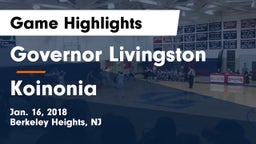 Governor Livingston  vs Koinonia Game Highlights - Jan. 16, 2018