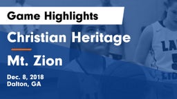 Christian Heritage  vs Mt. Zion  Game Highlights - Dec. 8, 2018