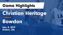 Christian Heritage  vs Bowdon  Game Highlights - Jan. 8, 2019