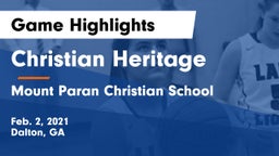 Christian Heritage  vs Mount Paran Christian School Game Highlights - Feb. 2, 2021