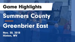 Summers County  vs Greenbrier East  Game Highlights - Nov. 30, 2018