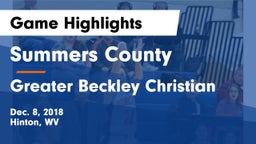Summers County  vs Greater Beckley Christian Game Highlights - Dec. 8, 2018