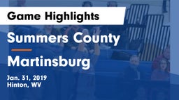 Summers County  vs Martinsburg  Game Highlights - Jan. 31, 2019