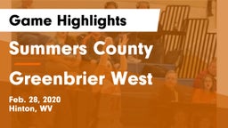 Summers County  vs Greenbrier West  Game Highlights - Feb. 28, 2020