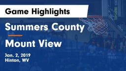 Summers County  vs Mount View  Game Highlights - Jan. 2, 2019