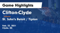 Clifton-Clyde  vs St. John's Beloit / Tipton Game Highlights - Feb. 22, 2021