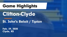 Clifton-Clyde  vs St. John's Beloit / Tipton Game Highlights - Feb. 29, 2020