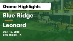 Blue Ridge  vs Leonard  Game Highlights - Dec. 18, 2018