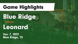 Blue Ridge  vs Leonard  Game Highlights - Jan. 7, 2022