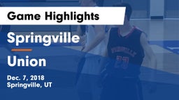 Springville  vs Union  Game Highlights - Dec. 7, 2018