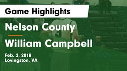 Nelson County  vs William Campbell  Game Highlights - Feb. 2, 2018