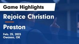 Rejoice Christian  vs Preston  Game Highlights - Feb. 25, 2023