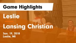 Leslie  vs Lansing Christian Game Highlights - Jan. 19, 2018