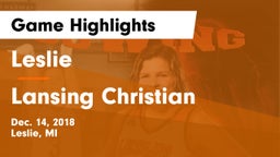 Leslie  vs Lansing Christian Game Highlights - Dec. 14, 2018
