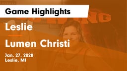 Leslie  vs Lumen Christi  Game Highlights - Jan. 27, 2020