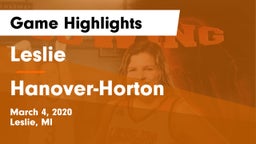 Leslie  vs Hanover-Horton  Game Highlights - March 4, 2020