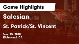 Salesian  vs St. Patrick/St. Vincent  Game Highlights - Jan. 15, 2020
