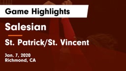 Salesian  vs St. Patrick/St. Vincent  Game Highlights - Jan. 7, 2020