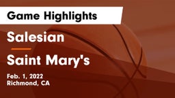 Salesian  vs Saint Mary's Game Highlights - Feb. 1, 2022