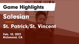 Salesian  vs St. Patrick/St. Vincent  Game Highlights - Feb. 10, 2022