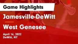 Jamesville-DeWitt  vs West Genesee  Game Highlights - April 16, 2022