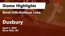 Burnt Hills-Ballston Lake  vs Duxbury  Game Highlights - April 2, 2022