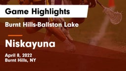 Burnt Hills-Ballston Lake  vs Niskayuna  Game Highlights - April 8, 2022