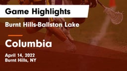 Burnt Hills-Ballston Lake  vs Columbia  Game Highlights - April 14, 2022