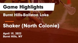 Burnt Hills-Ballston Lake  vs Shaker  (North Colonie) Game Highlights - April 19, 2022