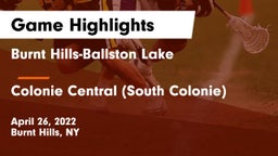 Burnt Hills-Ballston Lake  vs Colonie Central  (South Colonie) Game Highlights - April 26, 2022