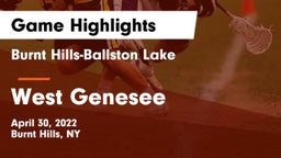 Burnt Hills-Ballston Lake  vs West Genesee  Game Highlights - April 30, 2022