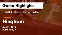 Burnt Hills-Ballston Lake  vs Hingham  Game Highlights - April 2, 2023