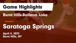Burnt Hills-Ballston Lake  vs Saratoga Springs  Game Highlights - April 4, 2023