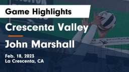 Crescenta Valley  vs John Marshall Game Highlights - Feb. 18, 2023