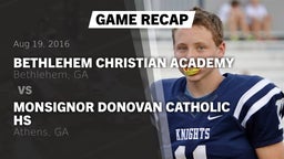 Recap: Bethlehem Christian Academy  vs. Monsignor Donovan Catholic HS 2016