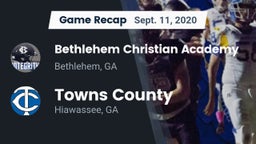 Recap: Bethlehem Christian Academy  vs. Towns County  2020