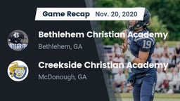 Recap: Bethlehem Christian Academy  vs. Creekside Christian Academy 2020