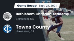 Recap: Bethlehem Christian Academy  vs. Towns County  2021