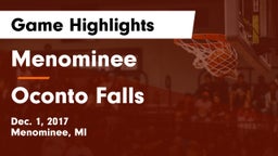 Menominee  vs Oconto Falls  Game Highlights - Dec. 1, 2017