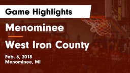 Menominee  vs West Iron County  Game Highlights - Feb. 6, 2018