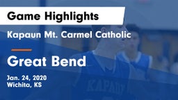 Kapaun Mt. Carmel Catholic  vs Great Bend  Game Highlights - Jan. 24, 2020