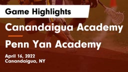 Canandaigua Academy  vs Penn Yan Academy  Game Highlights - April 16, 2022