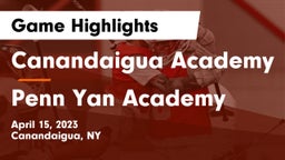 Canandaigua Academy  vs Penn Yan Academy  Game Highlights - April 15, 2023