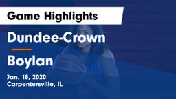 Dundee-Crown  vs Boylan  Game Highlights - Jan. 18, 2020