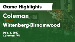 Coleman  vs Wittenberg-Birnamwood  Game Highlights - Dec. 2, 2017