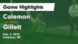 Coleman  vs Gillett  Game Highlights - Feb. 6, 2018