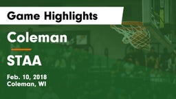 Coleman  vs STAA Game Highlights - Feb. 10, 2018