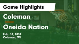 Coleman  vs Oneida Nation Game Highlights - Feb. 16, 2018