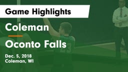 Coleman  vs Oconto Falls  Game Highlights - Dec. 5, 2018